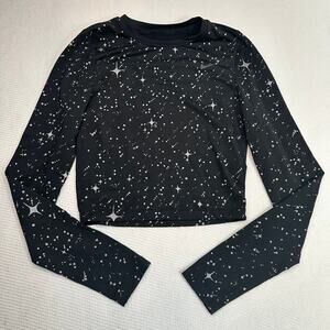 Nike Pro Black Starry Night Fitness Training Long Sleeve Crop Top Size XS